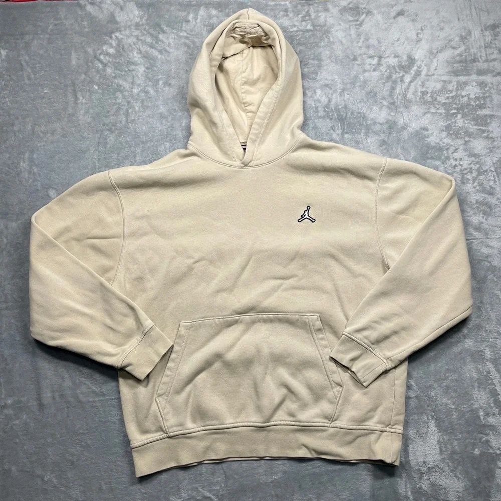 Jordan Hoodie Mens Large Beige‎ Tan Jumpman Essentials Fleece Pullover Hooded